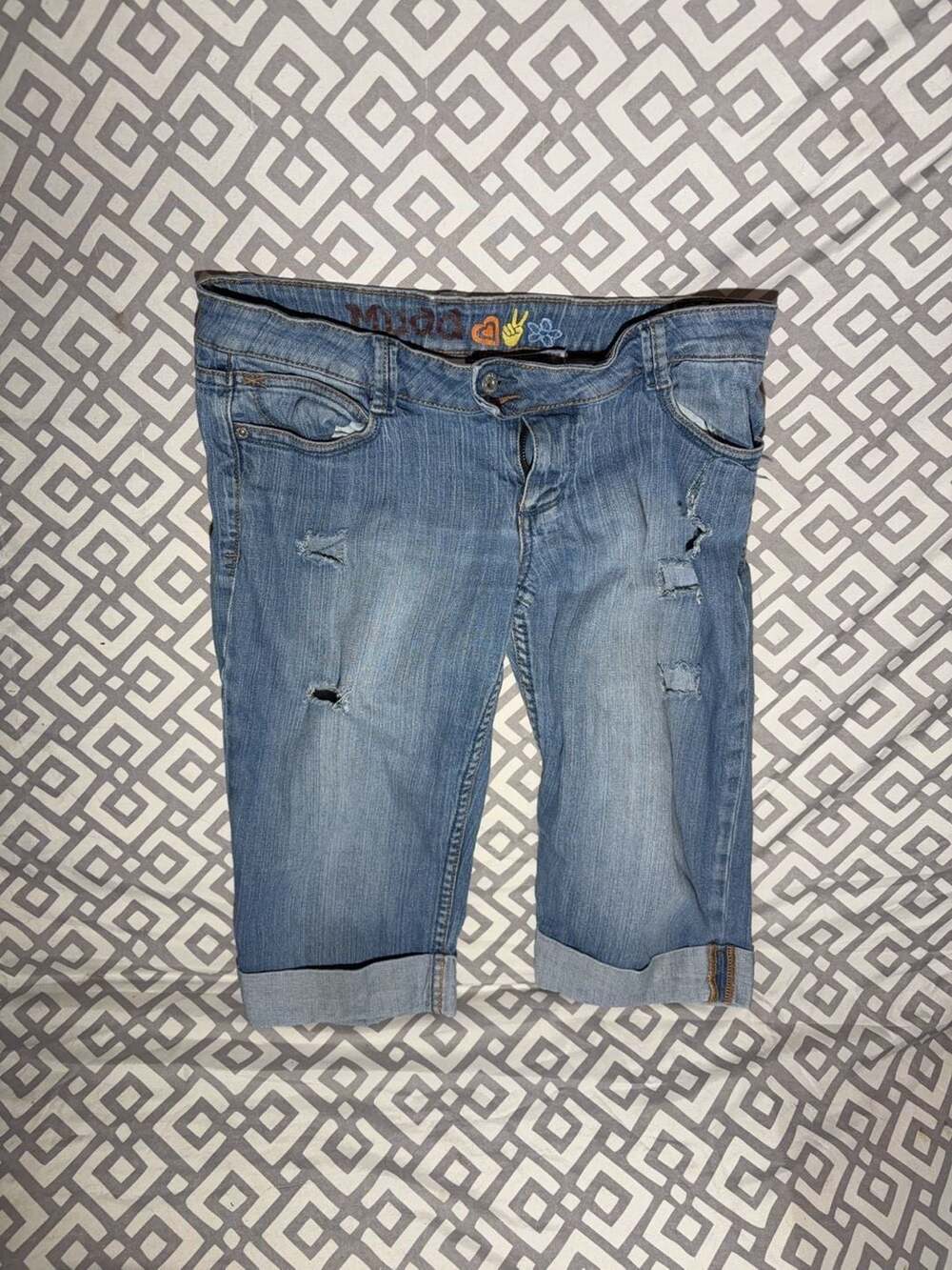 Mudd Distressed Cuffed Bermuda Denim Shorts